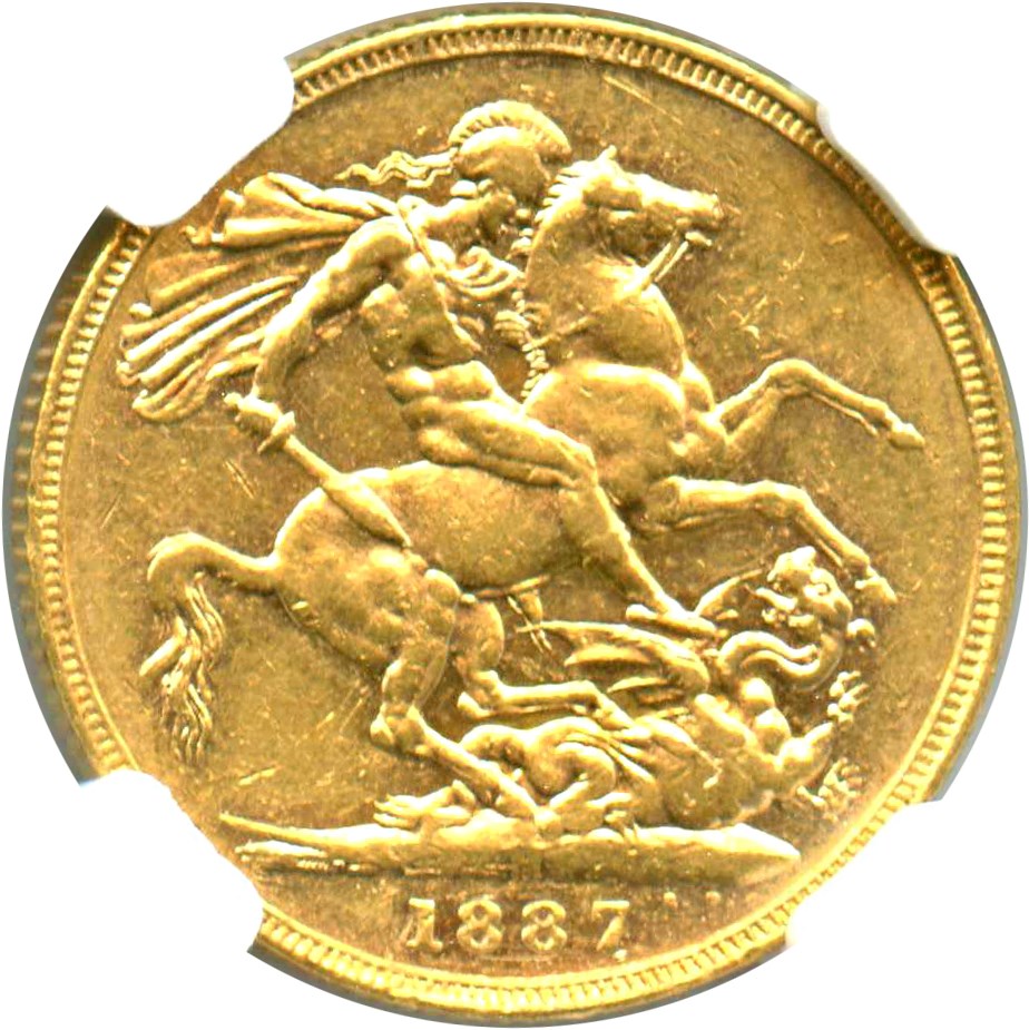 image for: Australia: 1887-M Young Head Gold Sovereign NGC AU53 (KM-7)