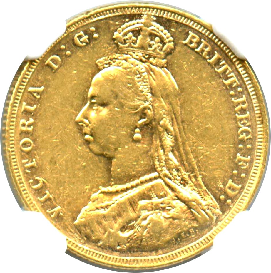 image for: Australia: 1887-M Young Head Gold Sovereign NGC AU53 (KM-7)