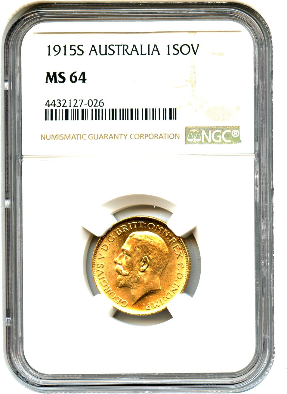 image for: Australia: 1915-S Gold Sovereign NGC MS64 (KM-29)