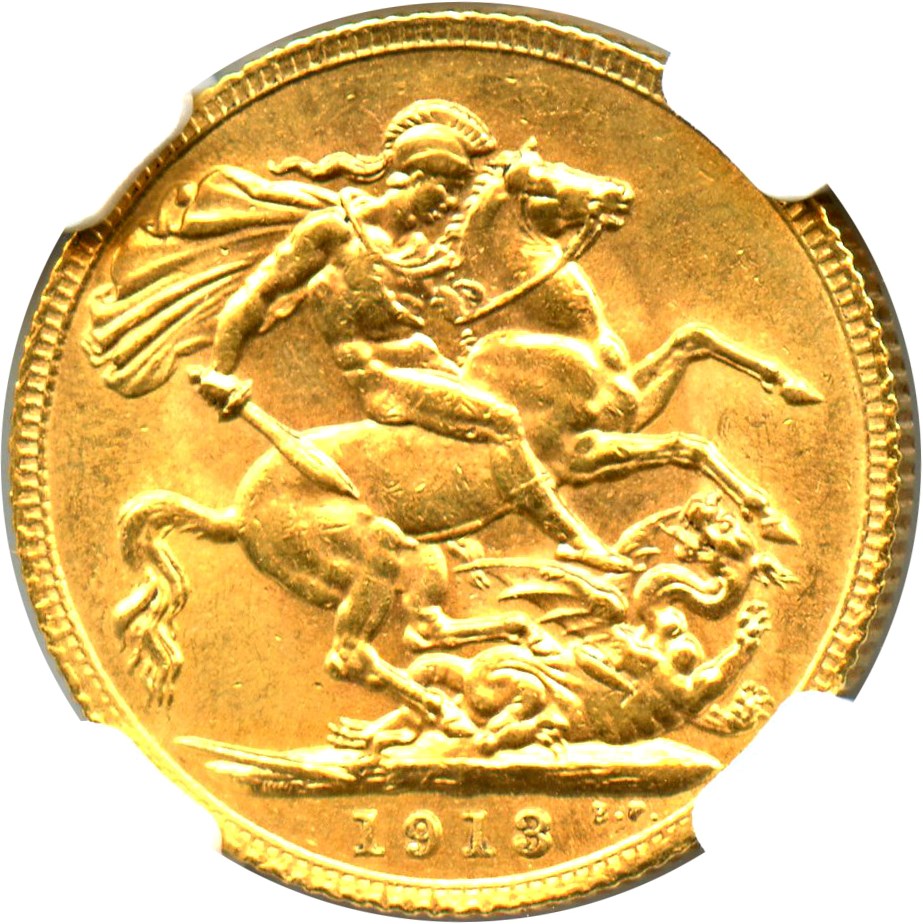 image for: Great Britain: 1913 Gold Sovereign NGC MS62 (KM-820)