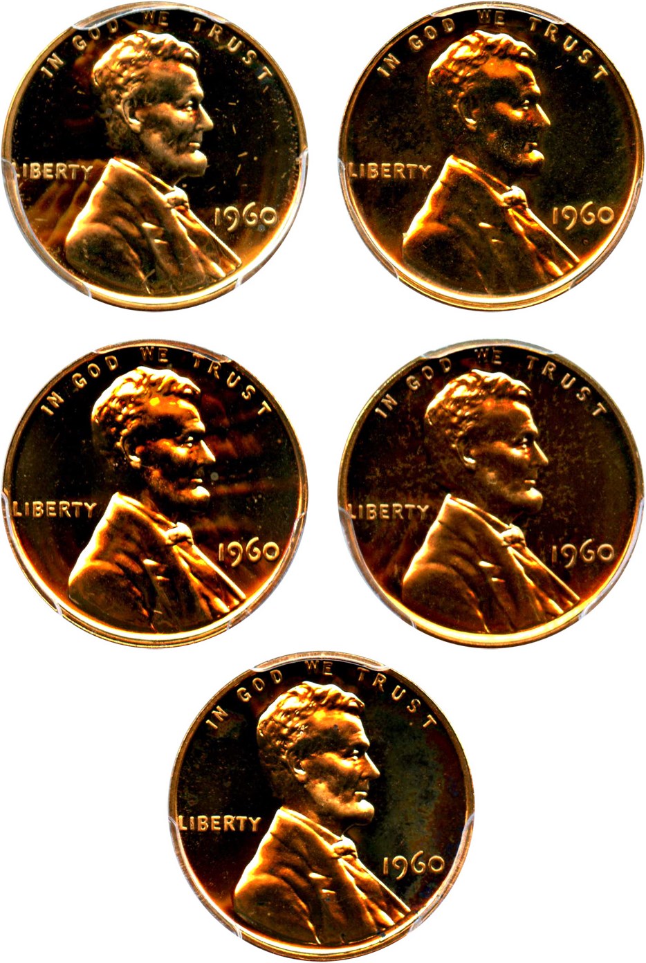 image for: Lot of 1960 1c PCGS Proof 66 RD (Large Date, 5 Coins)