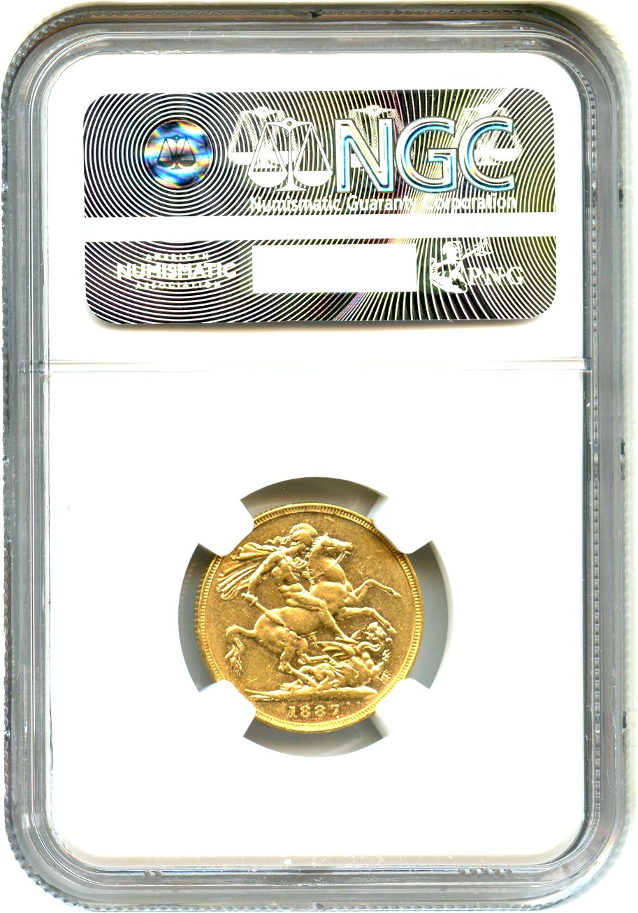 image for: Australia: 1887-M Young Head Gold Sovereign NGC AU53 (KM-7)