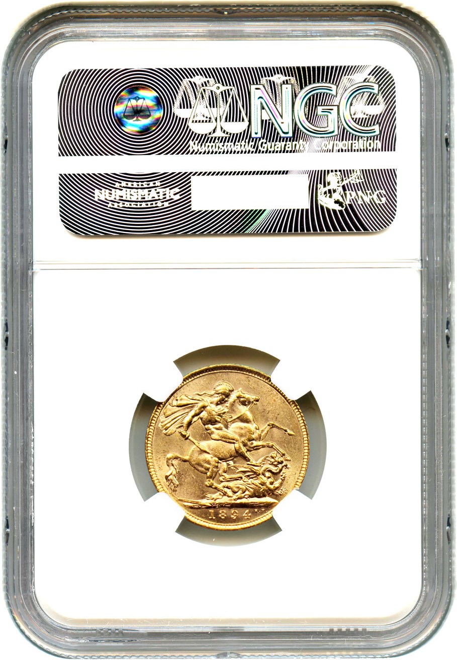 image for: Great Britain: 1894 Gold Sovereign NGC MS62 (KM-785)