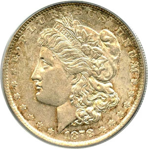 image for: Top 100 VAM: 1878 7TF $1 PCGS/CAC AU58 (Reverse of 1879, VAM-220, Tripled R)
