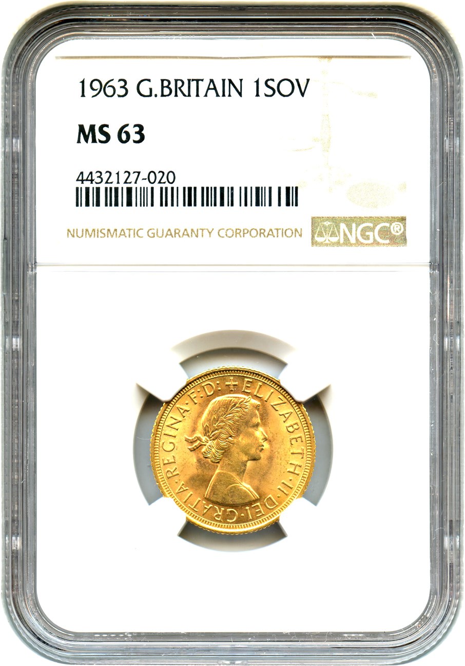 image for: Great Britain: 1963 Gold Sovereign NGC MS63 (KM-908)