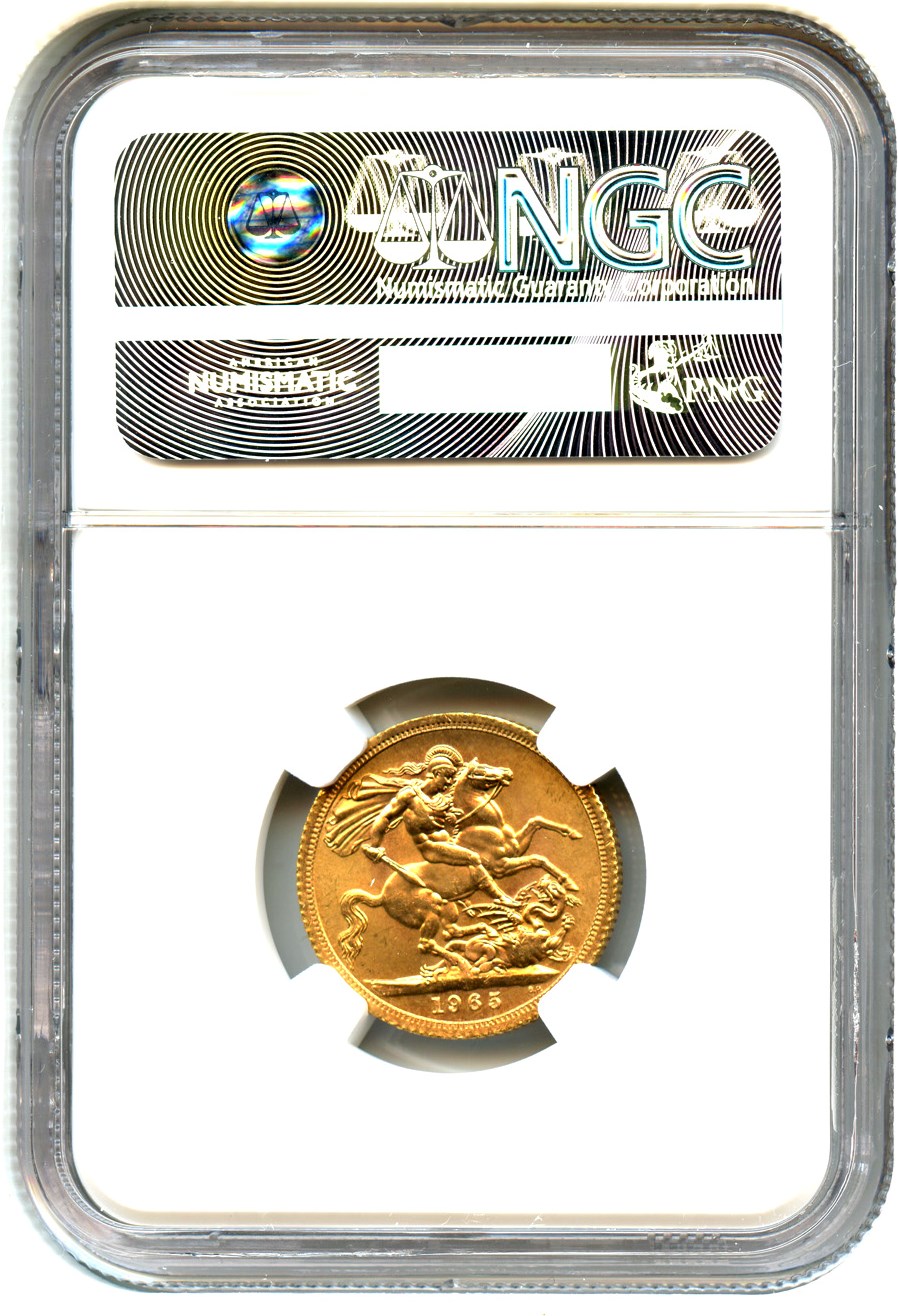 image for: Great Britain: 1965 Gold Sovereign NGC MS62 (KM-908)