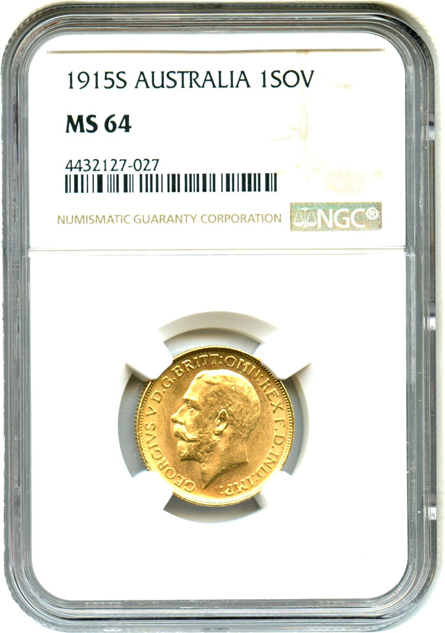 image for: Australia: 1915-S Gold Sovereign NGC MS64 (KM-29)