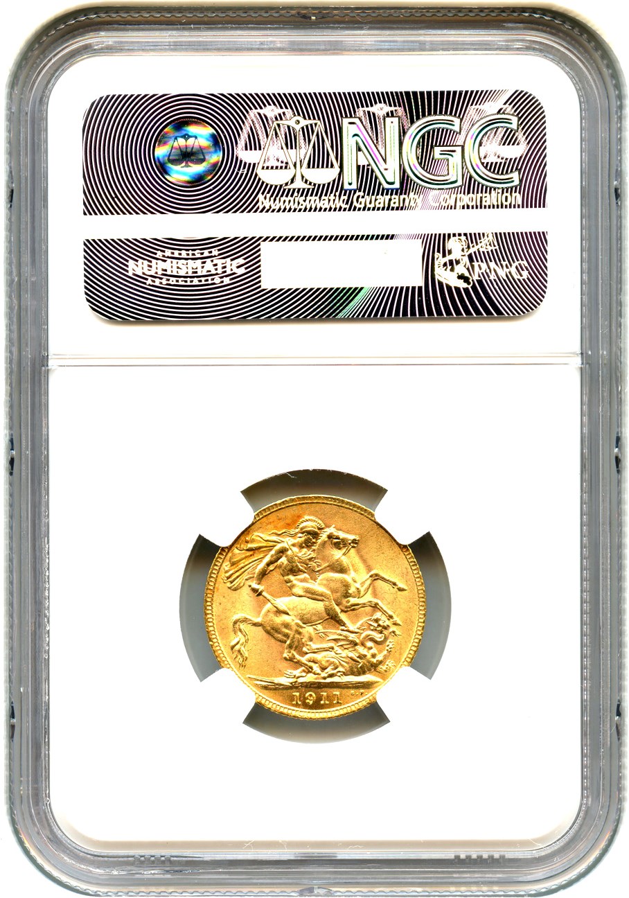 image for: Great Britain: 1911 Gold Sovereign NGC MS61 (KM-820)