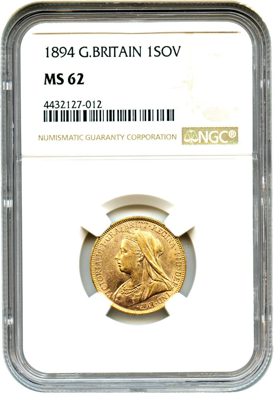 image for: Great Britain: 1894 Gold Sovereign NGC MS62 (KM-785)