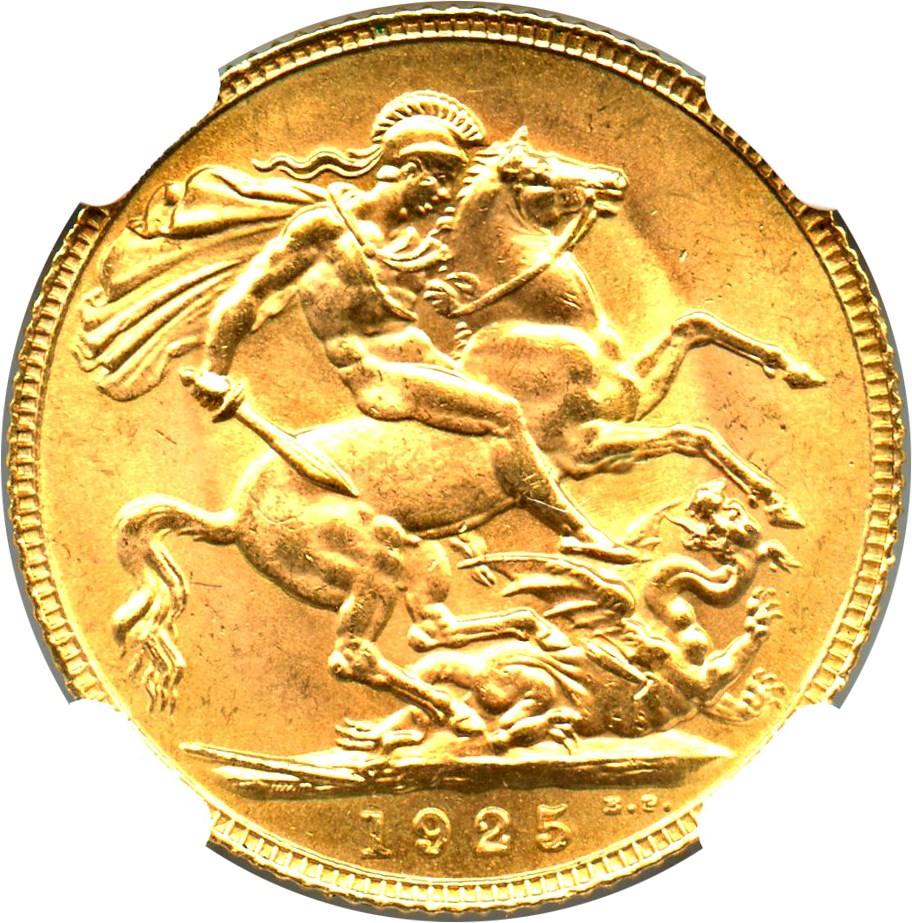 image for: Great Britain: 1925 Gold Sovereign NGC MS65 (KM-820)