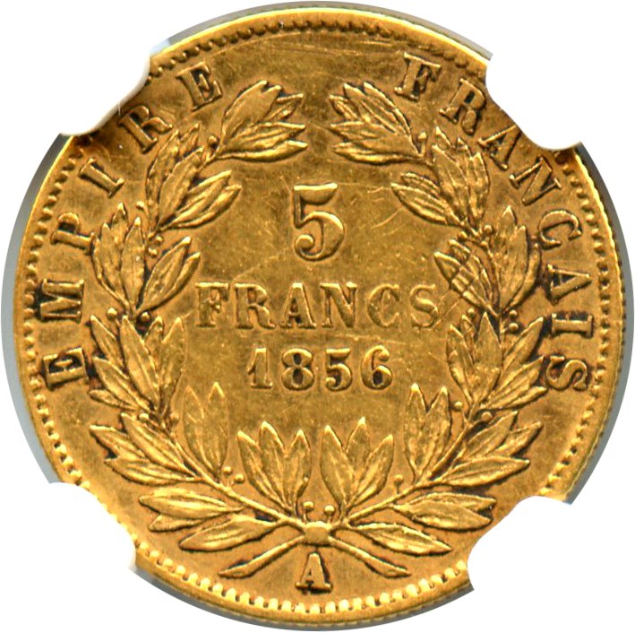 image for: France: 1856-A Gold 5 Francs NGC XF40 (KM-787.1)