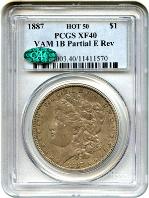 image for: Hot 50 VAM: 1887 $1 PCGS/CAC XF40 (VAM-1B, Partial E Rev)