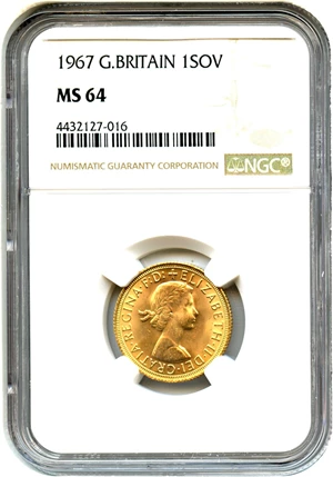 image for: Great Britain: 1967 Gold Sovereign NGC MS64 (KM-908)