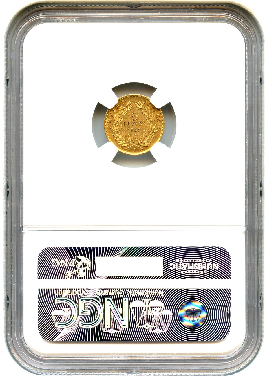 image for: France: 1854-A Gold 5 Francs NGC AU58 (KM-783)