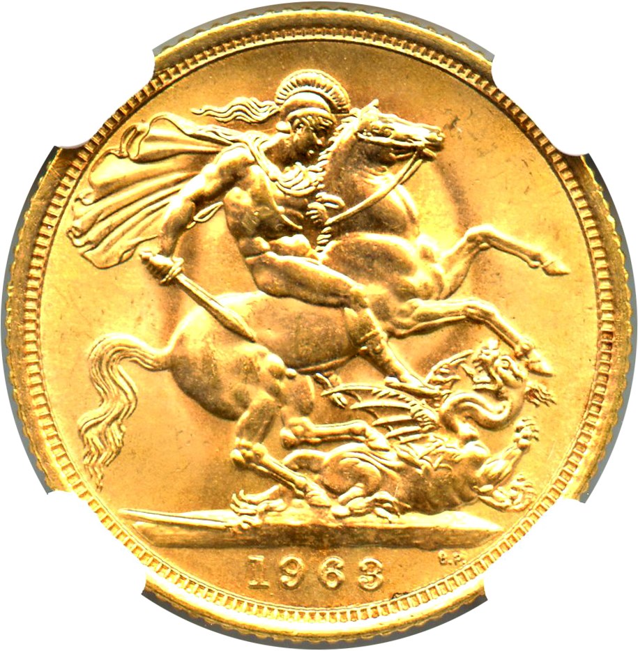 image for: Great Britain: 1963 Gold Sovereign NGC MS63 (KM-908)