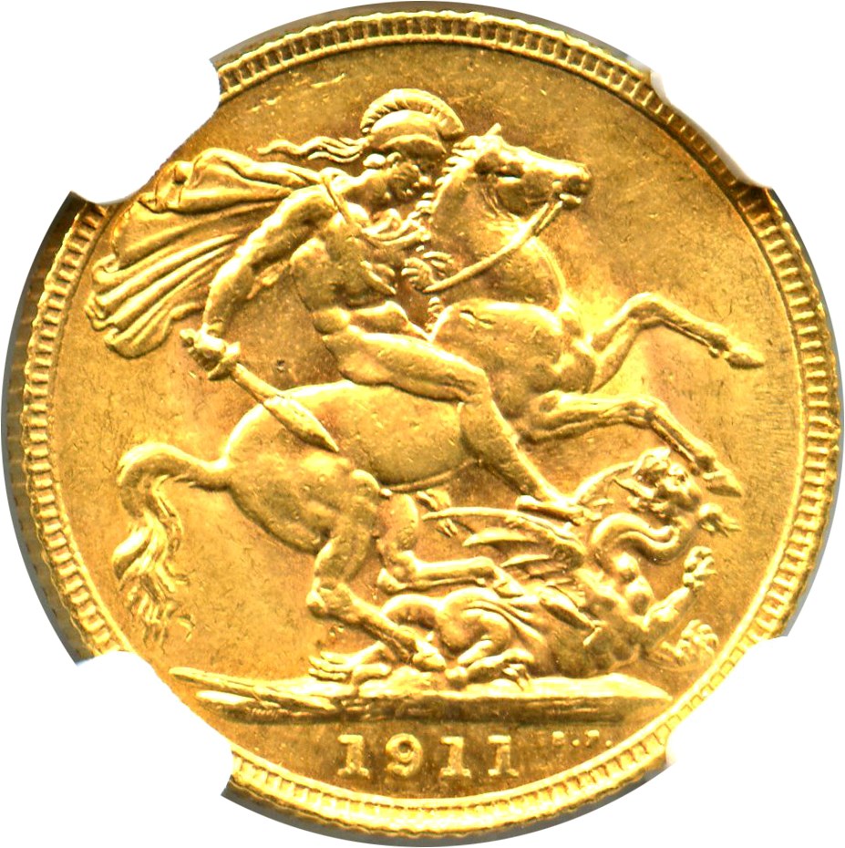image for: Great Britain: 1911 Gold Sovereign NGC AU58 (KM-820)