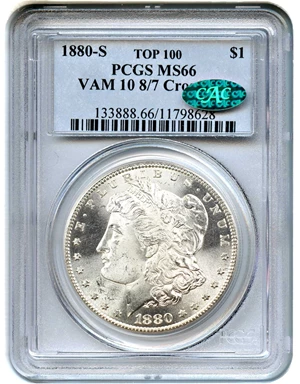 image for: Top 100 VAM: 1880-S $1 PCGS/CAC MS66 (VAM-10, 8/7 Crossbar)