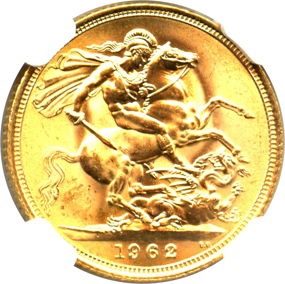 image for: Great Britain: 1962 Gold Sovereign NGC MS63 (KM-908)
