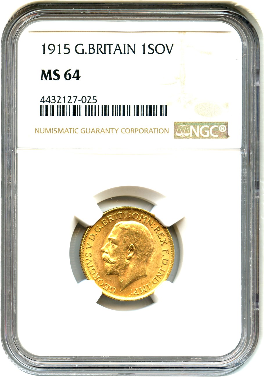 image for: Great Britain: 1915 Gold Sovereign NGC MS64 (KM-820)