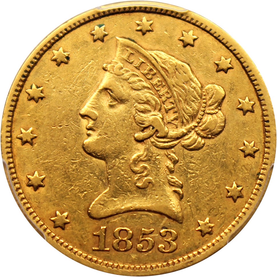 image for: 1853 $10 PCGS/CAC XF45