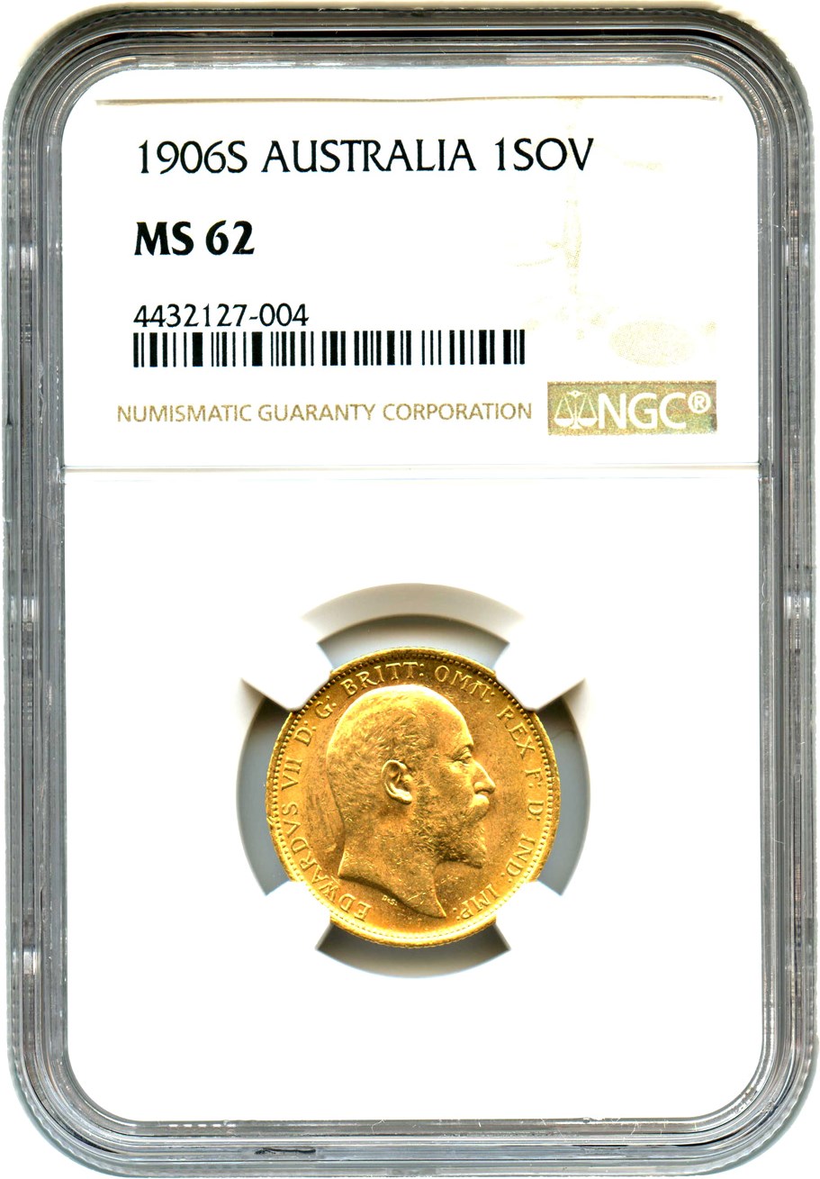image for: Australia: 1906-S Gold Sovereign NGC MS62 (KM-15)