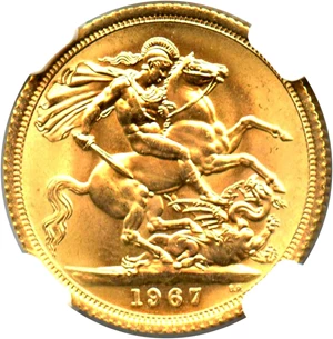 image for: Great Britain: 1967 Gold Sovereign NGC MS64 (KM-908)