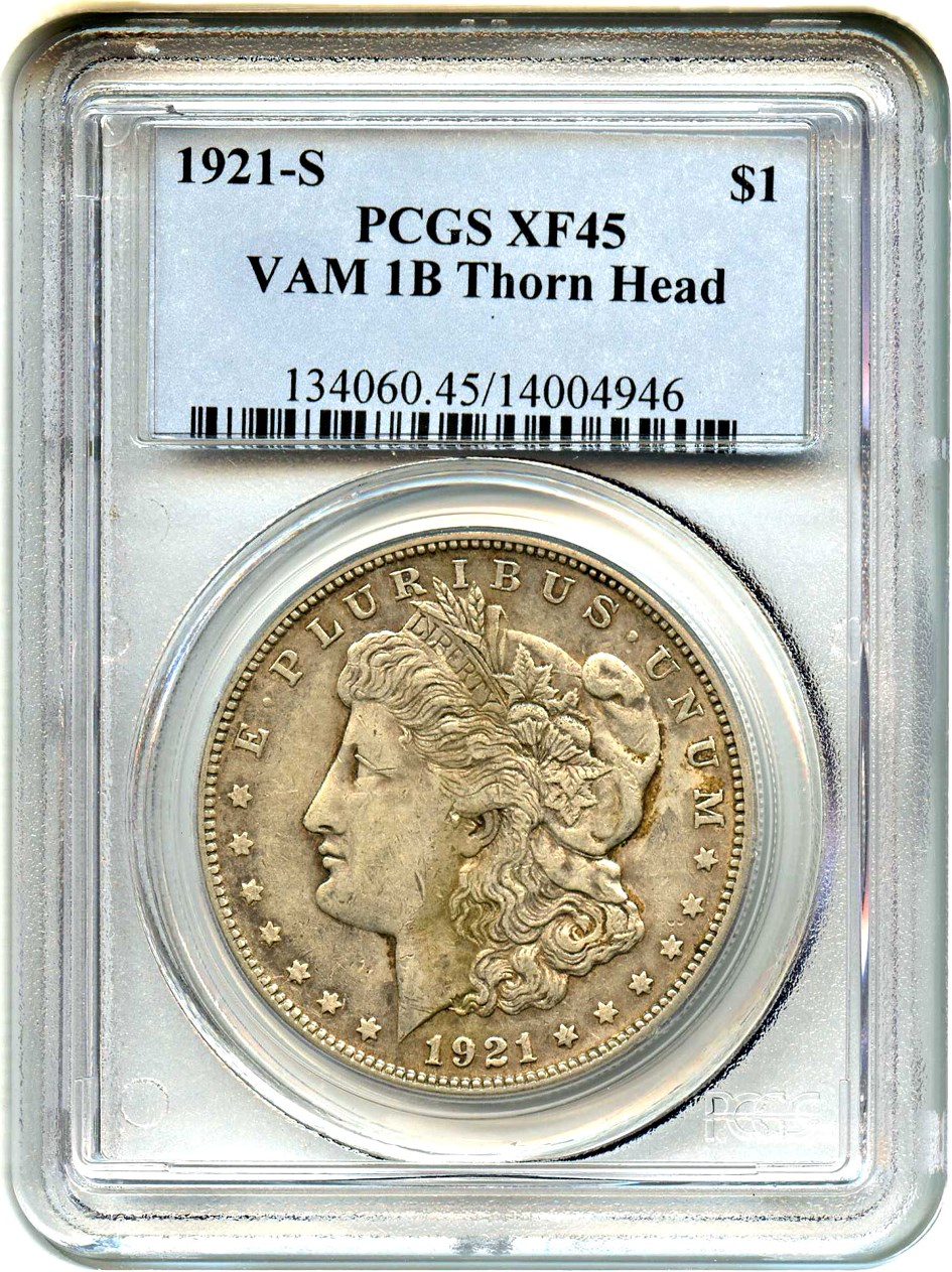 image for: 1921-S $1 PCGS XF45 (VAM-1B, Thorn Head)