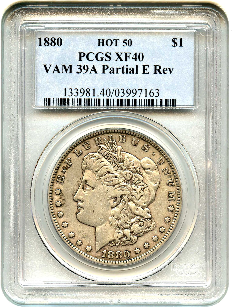 image for: Hot 50 VAM: 1880 $1 PCGS XF40 (VAM-39A, Partial E Rev)