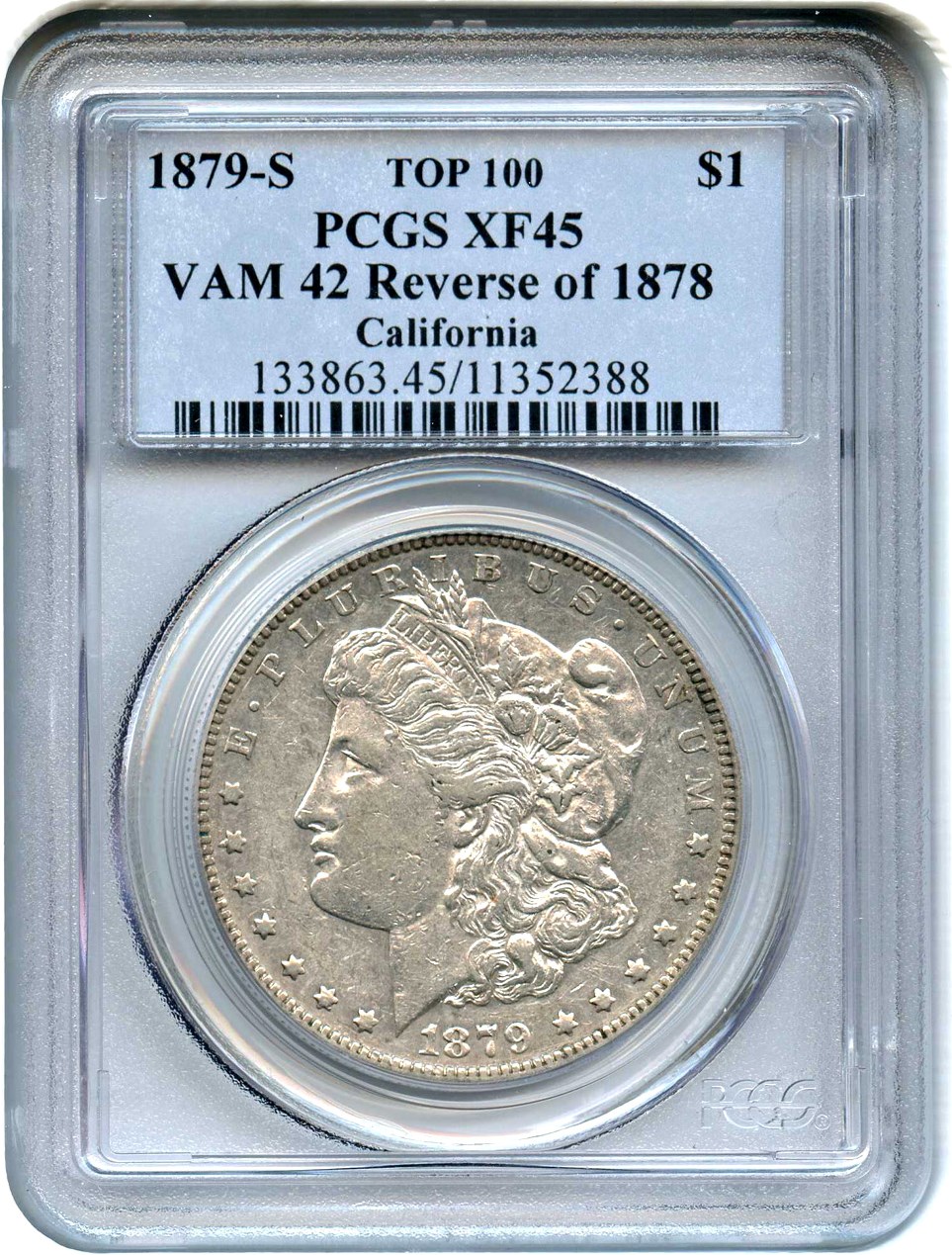 image for: Top 100 VAM: 1879-S $1 PCGS XF45 (VAM-42, Reverse of 1878)