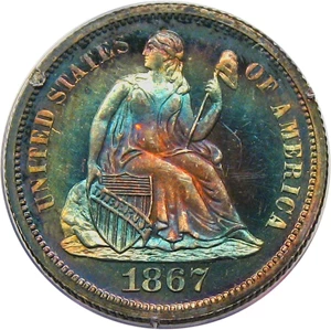 image for: 1867 10c PCGS Proof 63 (OGH Rattler Holder)