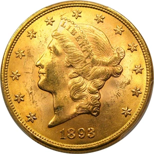 image for: 1893 $20 PCGS MS63