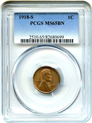 image for: 1918-S 1c PCGS MS65 BN