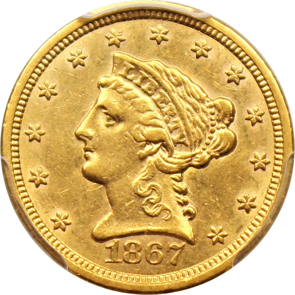 image for: 1867-S $2 1/2 PCGS AU53