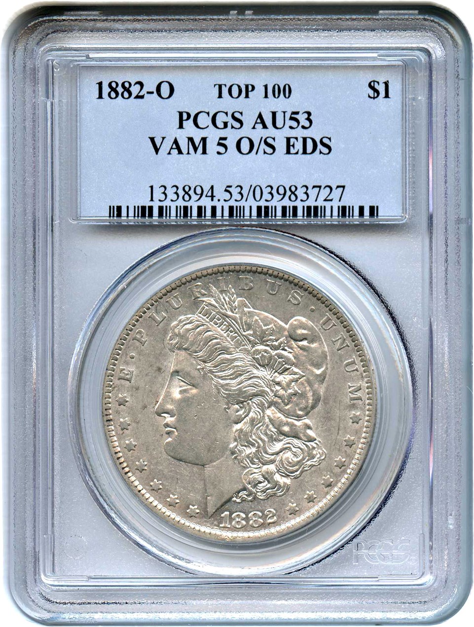 image for: Top 100 VAM: 1882-O $1 PCGS AU53 (VAM-5, O/S, EDS)