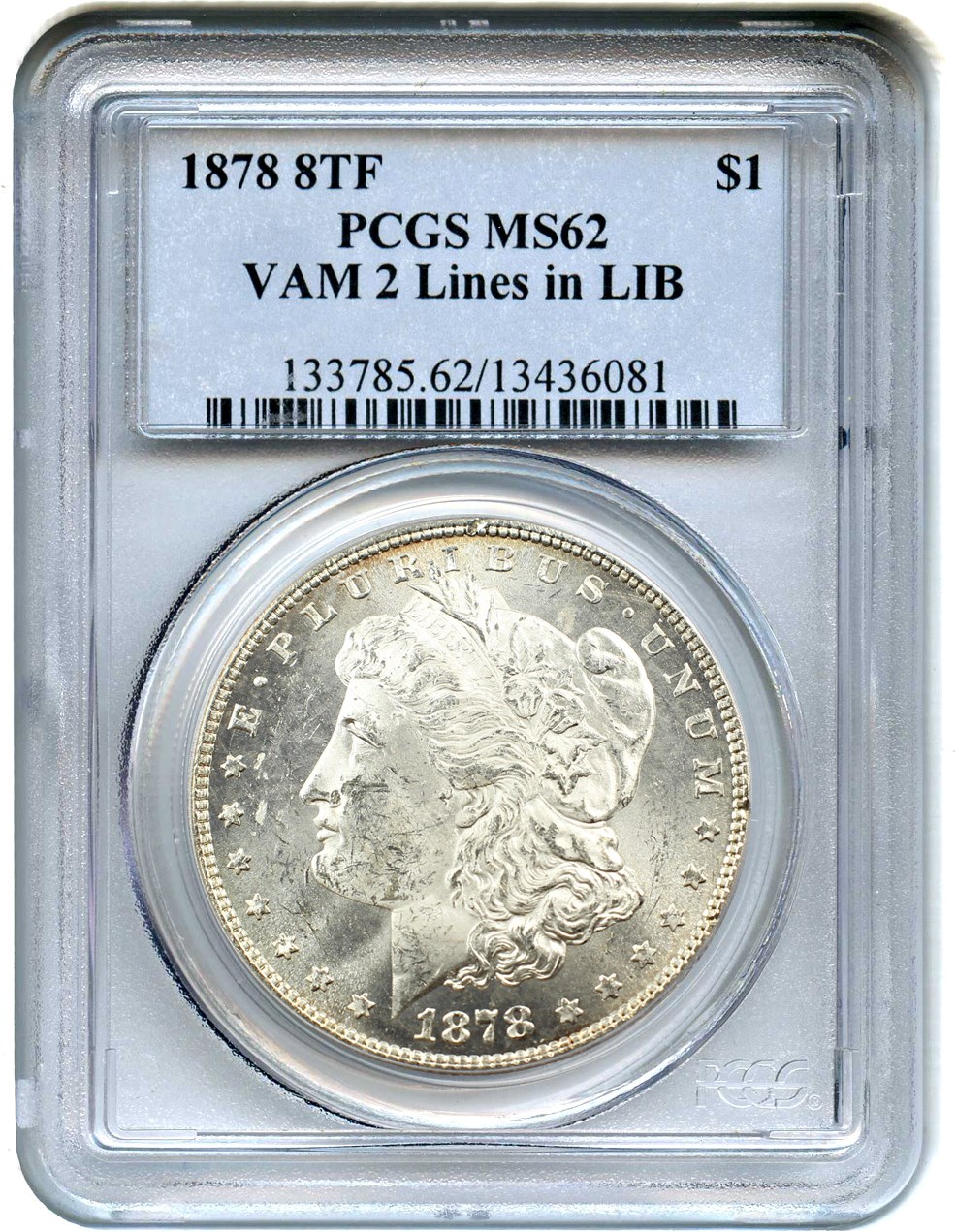 image for: 1878 8TF $1 PCGS MS62 (VAM-2, Lines in LIB)