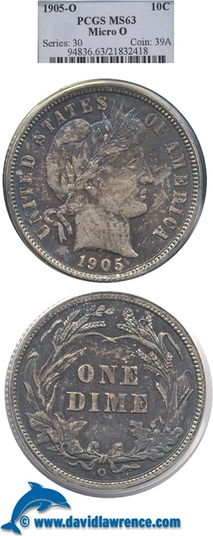 image for: 1905-O 10c Micro O PCGS MS63