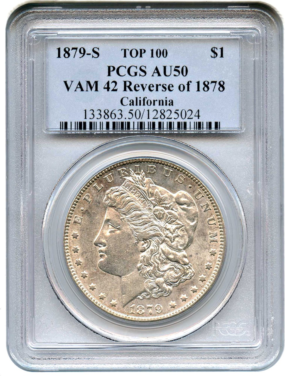 image for: Top 100 VAM: 1879-S $1 PCGS AU50 (VAM-42, Reverse of 1878)