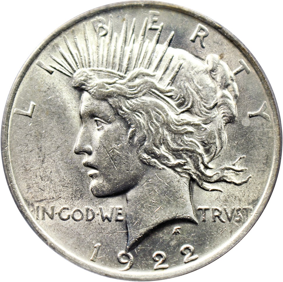 image for: Top 50 VAM: 1922 $1 PCGS AU55 (VAM-7, Doubled Wing)