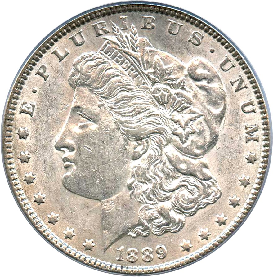image for: Top 100 VAM: 1889 $1 PCGS AU53 (VAM-19A, Bar Wing)