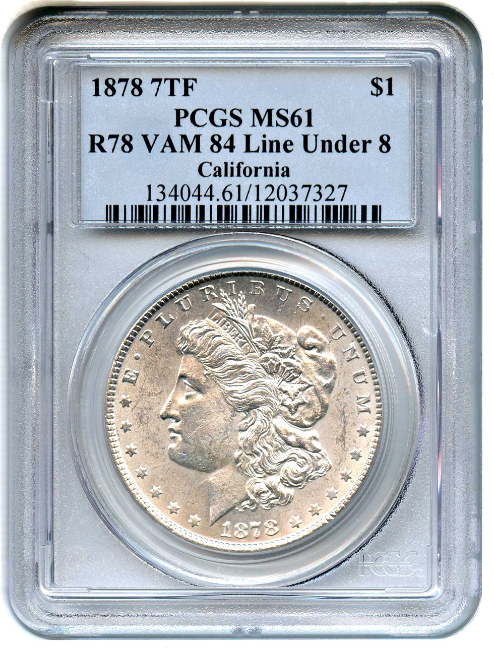 image for: 1878 7TF $1 PCGS MS61 (Reverse of 1878, VAM-84 Line Under 8)