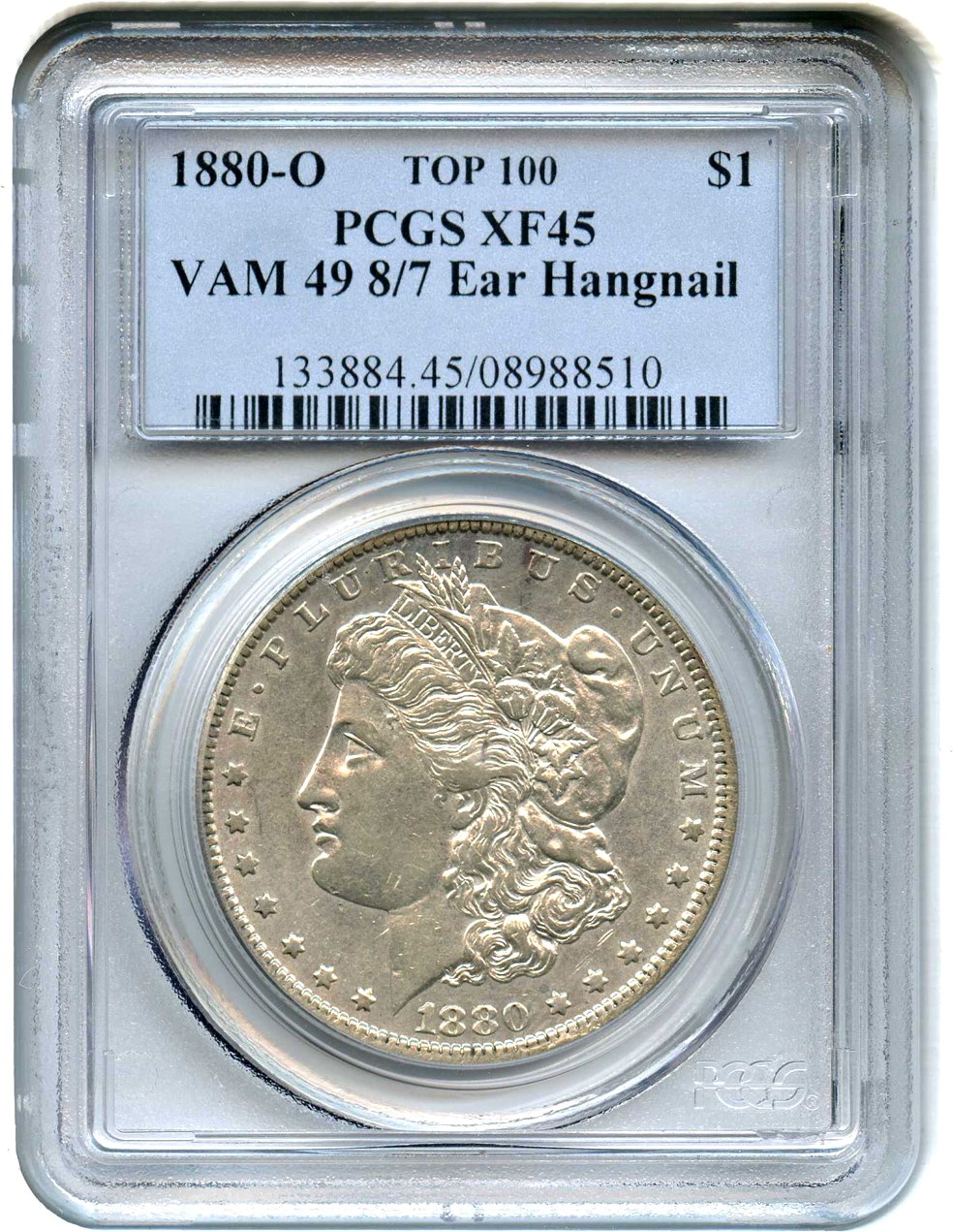 image for: Top 100 VAM: 1880-O $1 PCGS XF45 (VAM-49, 8/7 Ear Hangnail)
