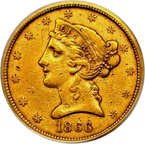 image for: 1866-S $5 PCGS VF20 (Motto, OGH)