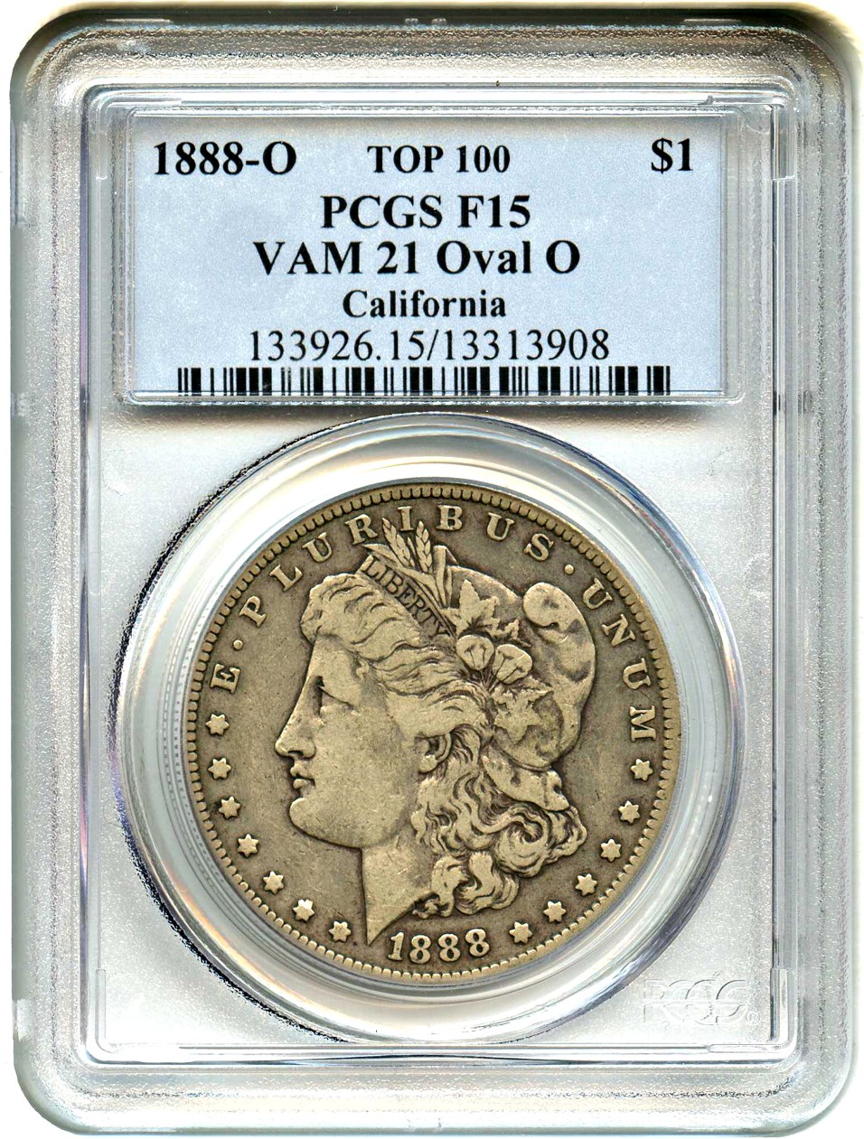 image for: Top 100 VAM: 1888-O $1 PCGS F15 (VAM-21, Oval O)
