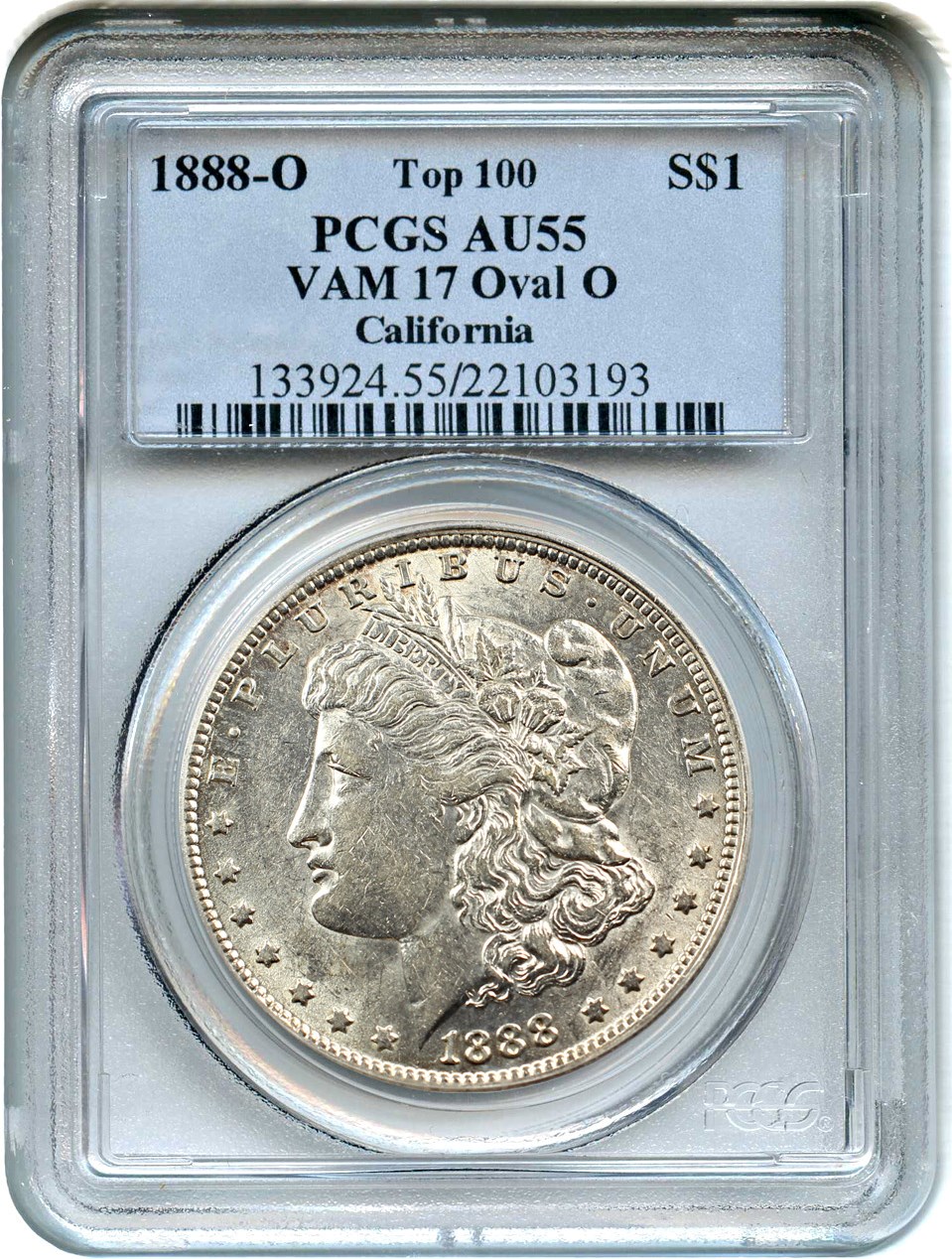 image for: Top 100 VAM: 1888-O $1 PCGS AU55 (VAM-17, Oval O)