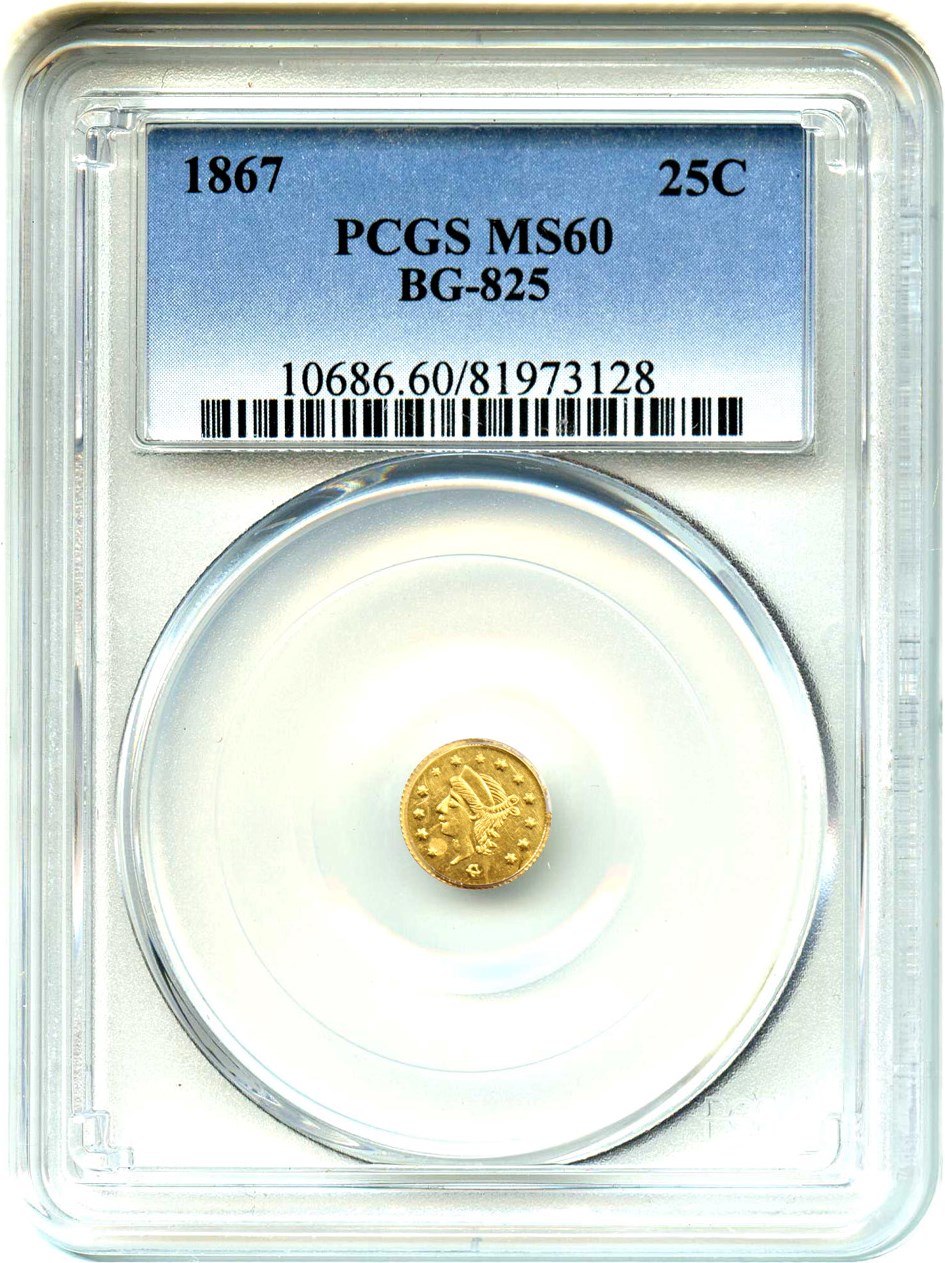image for: 1867 Cal. Gold 25c PCGS MS60 (BG-825)