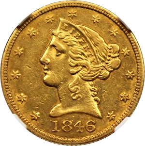 image for: 1846 $5 NGC AU55 (Large Date)