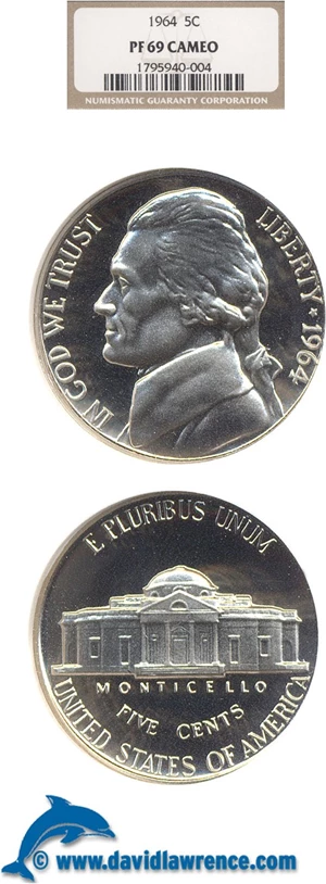 image for: 1964 5c NGC Proof 69 Cameo