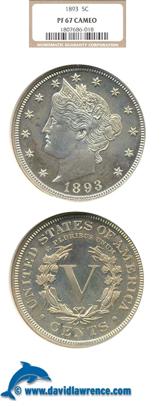 image for: 1893 5c NGC Proof 67 Cameo