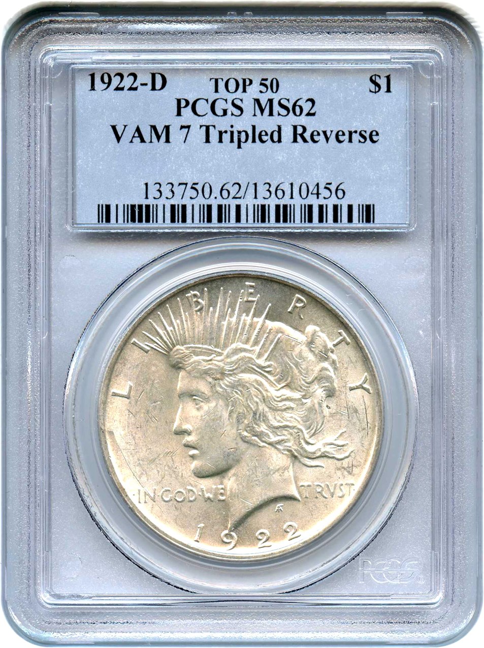 image for: Top 50 VAM: 1922-D $1 PCGS MS62 (VAM-7, Tripled Reverse)
