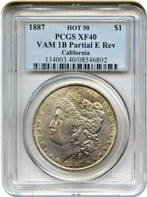 image for: Hot 50 VAM: 1887 $1 PCGS XF40 (VAM-1B, Partial E Rev)